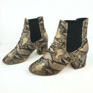 H&M sz 8 EU 38 Brown Faux Leather Snakeskin Mod Chelsea Pull OnAnkle Boots